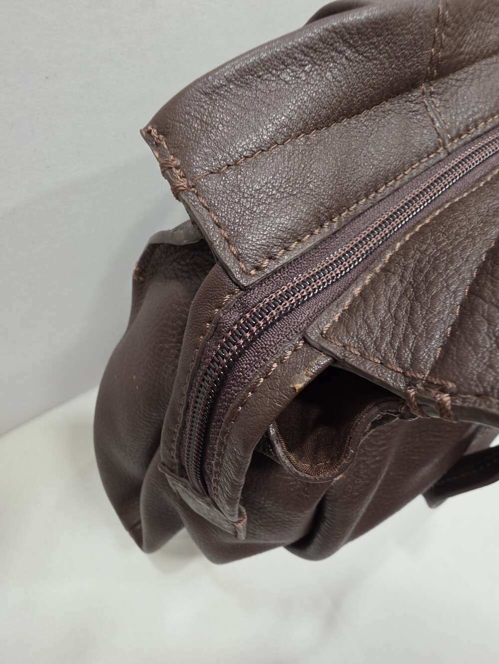 NWT J. Jill Dark Brown Pebble Leather Tote Shoulder Bag Satchel Top Zip - Picture 9 of 16